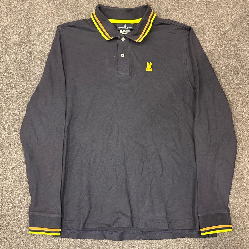 Psycho Bunny Rugby Polo Shirt Long Sleeve Mens 6 Navy Blue Multi Color
